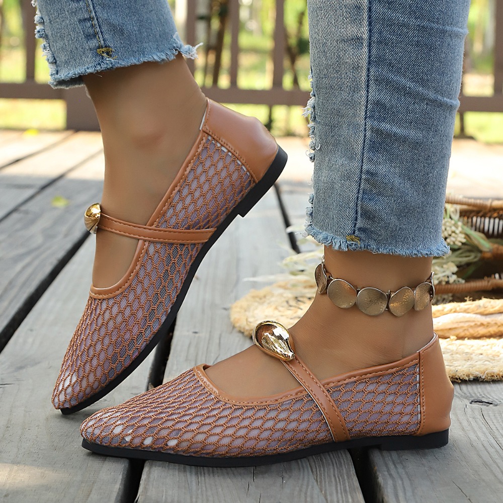 Women Mesh Mary Jane Flats Poi - Mesh Strap Metal ulasan dan harga