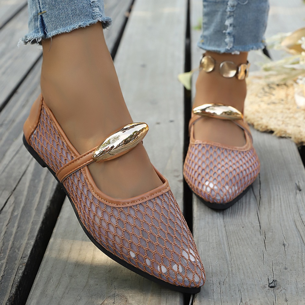 Women Mesh Mary Jane Flats Poi - Mesh Strap Metal ulasan dan harga